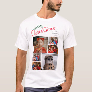 Elegant Script Modern Christmas Family 3 Photo T-Shirt