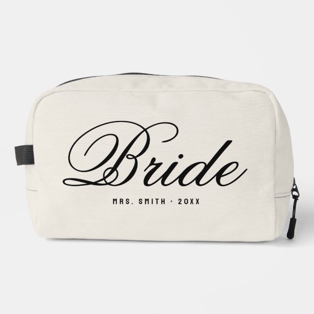Elegant Script Modern Custom Bride Dopp Kit (Front)