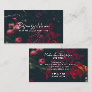 Elegant Script Modern Dark & Moody Flowers Business Card
