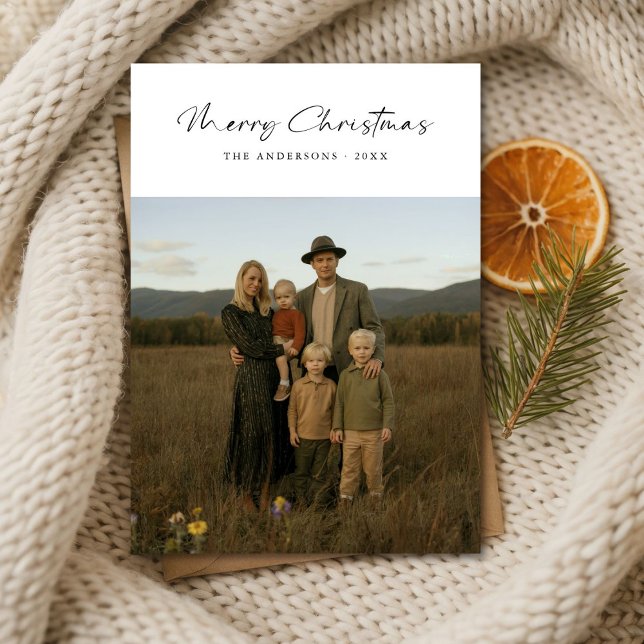 Elegant Script Modern Family Photo Christmas Card (Creator Uploaded)
