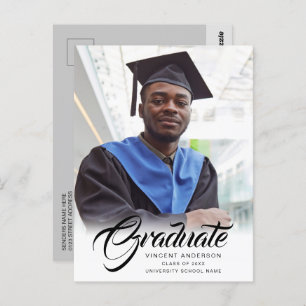 Elegant Script Modern Grad Photo Announcement Postcard