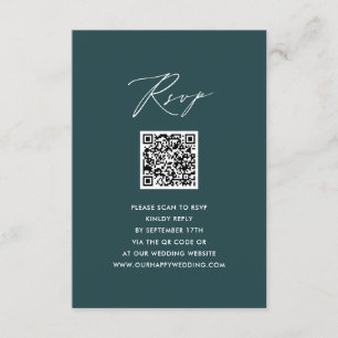 Elegant Script Modern Green Simple QR Wedding RSVP Enclosure Card