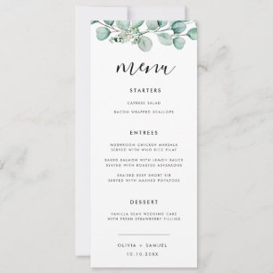 Elegant Script Modern Greenery Wedding Menu Invitation
