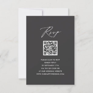 Elegant Script Modern Grey Simple QR Wedding RSVP Card