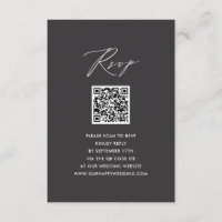 Elegant Script Modern Grey Simple QR Wedding RSVP