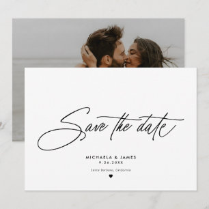 Elegant Script Modern Minimalist Photo Wedding Save The Date