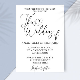 Elegant Script Modern Minimalist Wedding Invitation