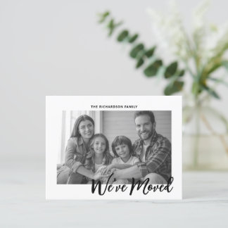 Elegant Script Modern Moving Announcement Photo Postcard