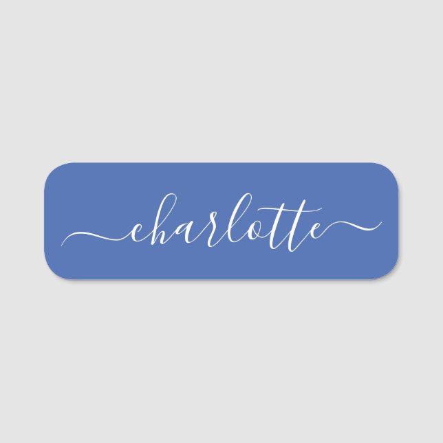 Elegant Script Modern Name Personalised Blue Tag (Front)
