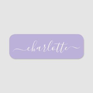 Elegant Script Modern Name Personalised Lavender Name Tag