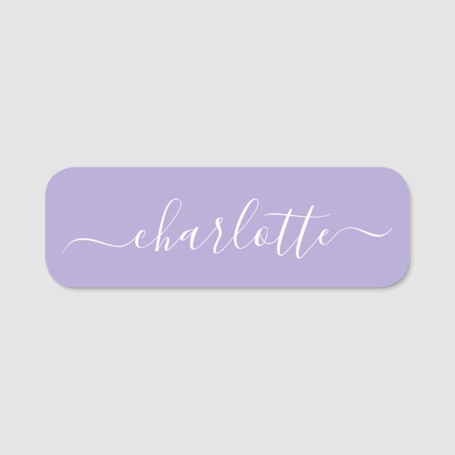 Elegant Script Modern Name Personalised Lavender Tag (Front)