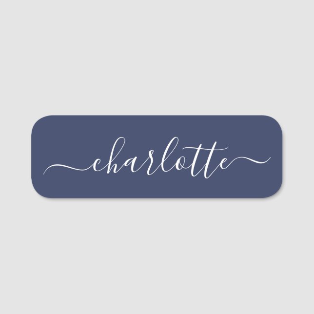 Elegant Script Modern Name Personalised Navy Blue Tag (Front)