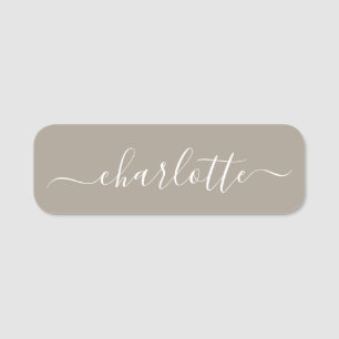 Elegant Script Modern Name Personalised Taupe Tag