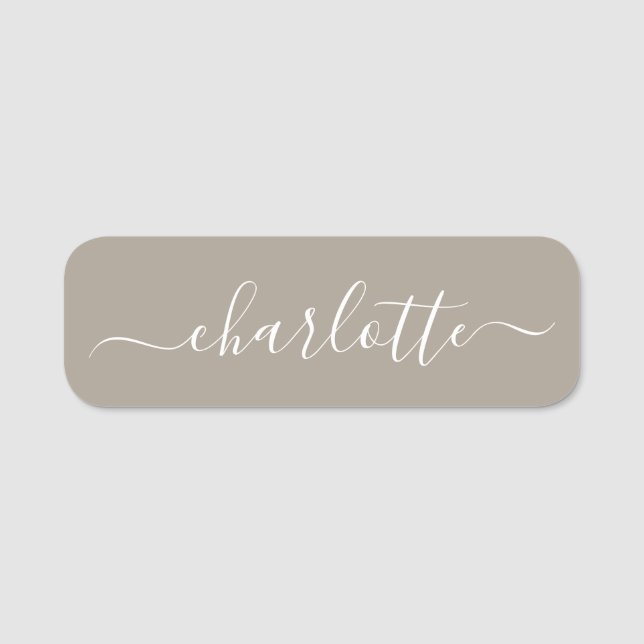 Elegant Script Modern Name Personalised Taupe Tag (Front)