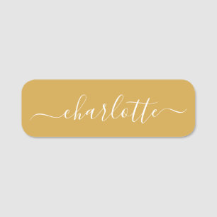 Elegant Script Modern Name Personalised Yellow Name Tag