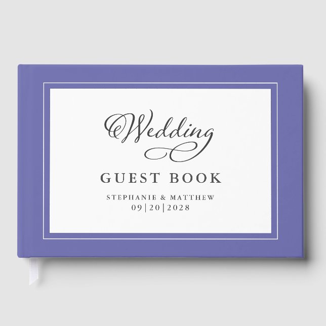 Elegant Script Modern Names Wedding Blue Guest Book (Front)