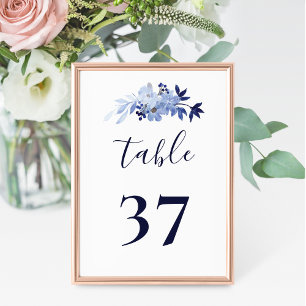 Elegant Script Modern Navy Blue Minimalist Wedding Table Number