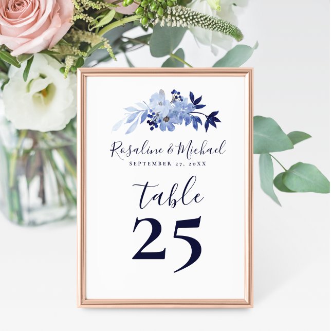 Elegant Script Modern Navy Blue Minimalist Wedding Table Number (Creator Uploaded)