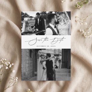 Elegant Script Modern Photo Collage Wedding Save The Date