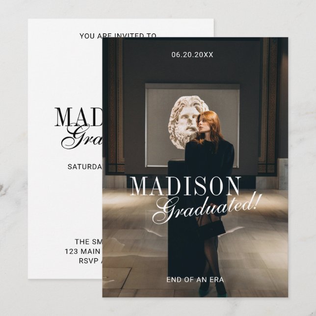 Elegant Script Modern Photo Graduation Party Invitation (Front/Back)