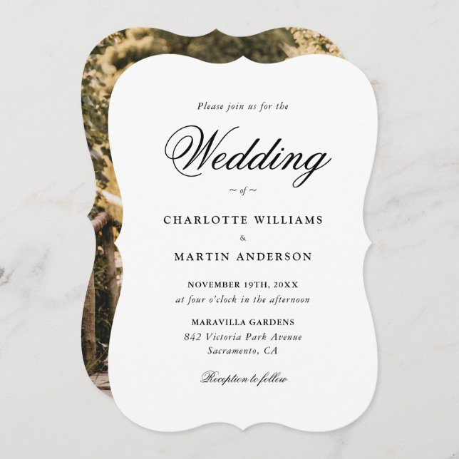 Elegant Script Modern Photo Wedding Invitation (Front/Back)