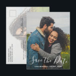 Elegant Script Modern Photo Wedding Save the Date Announcement Postcard<br><div class="desc">Modern Wedding Photo Save the Date Postcard featuring a simple design with elegant script typography over your favourite vertical picture.  The back has a second photo along with your personal message.</div>