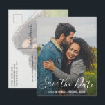 Elegant Script Modern Photo Wedding Save the Date Announcement Postcard<br><div class="desc">Modern Wedding Photo Save the Date Postcard featuring a simple design with elegant script typography over your favourite vertical picture.  The back has a second photo along with your personal message.</div>