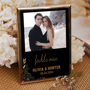 Elegant Script Modern Photo Wedding Table Number 