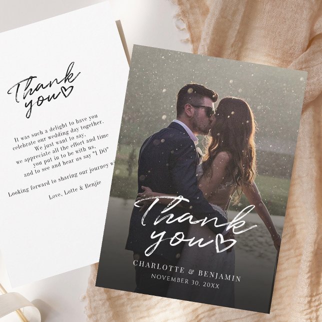 Elegant Script Modern Photo Wedding Thank You Card (Elegant Script Modern Photo Wedding Thank You Note Card)