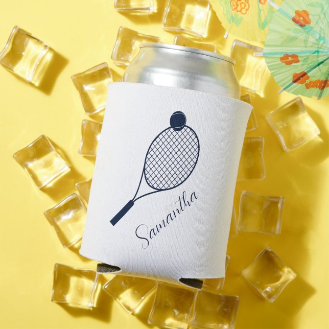 Elegant Script Modern Tennis Players Personalised Can Cooler (In Situ Summer)