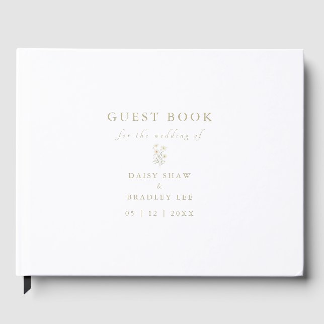 Elegant Script Modern Watercolor Daisy Guest Book (Front)