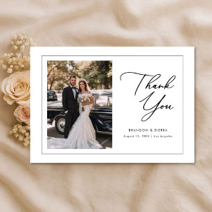 Elegant Script Modern Wedding Boho Photo Thank You Card