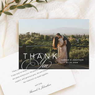 Elegant Script Modern Wedding Photo Thank You Card