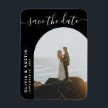 Elegant Script Modern Wedding Save The Date Magnet<br><div class="desc">Elegant modern wedding save the date magnet with your personalised details and custom photo. Features minimalist script typography and simple modern design.</div>