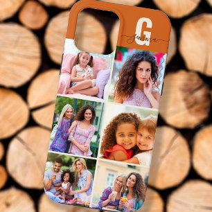 Elegant Script Monogram 6 Photo Golden Brown iPhone 13 Pro Max Case