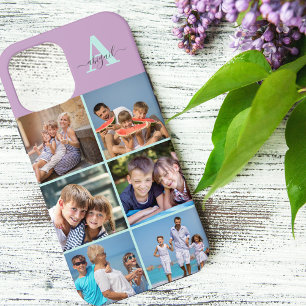 Elegant Script Monogram 6 Photo Lilac and Mint iPhone 12 Pro Max Case