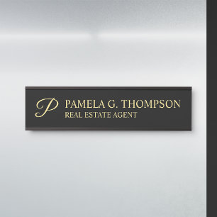 Elegant Script Monogram Black and Gold Door Sign