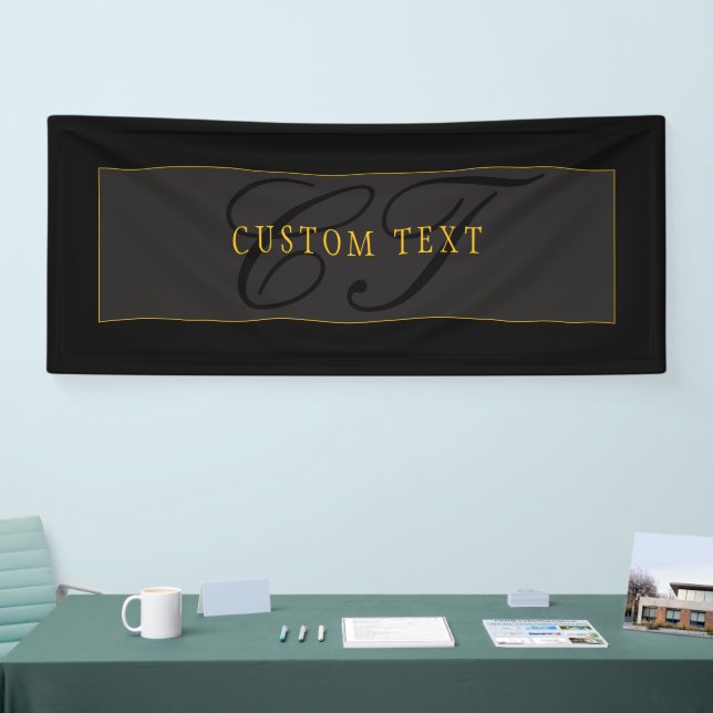 Elegant Script Monogram Black & Gold Banner (Tradeshow)