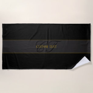 Elegant Script Monogram Black & Gold Beach Towel