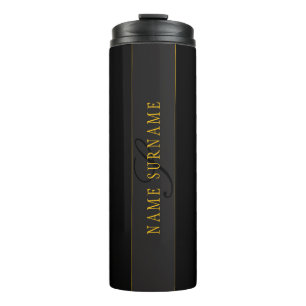 Elegant Script Monogram Black & Gold Thermal Tumbler