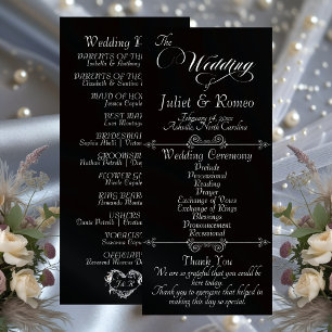 Elegant Script & Monogram - Black Wedding Programme