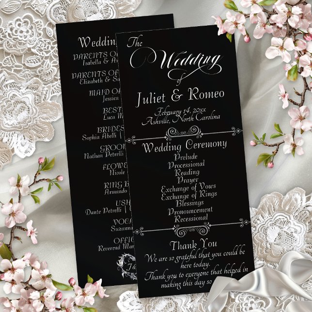 Elegant Script & Monogram - Black Wedding Programme (Creator Uploaded)
