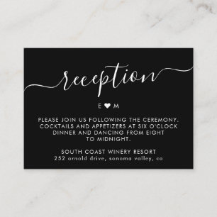 Elegant Script Monogram Black Wedding Reception Enclosure Card