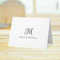 Elegant Script Monogram Black White Note Cards