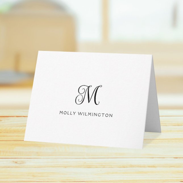 Elegant Script Monogram Black White Note Cards (Creator Uploaded)