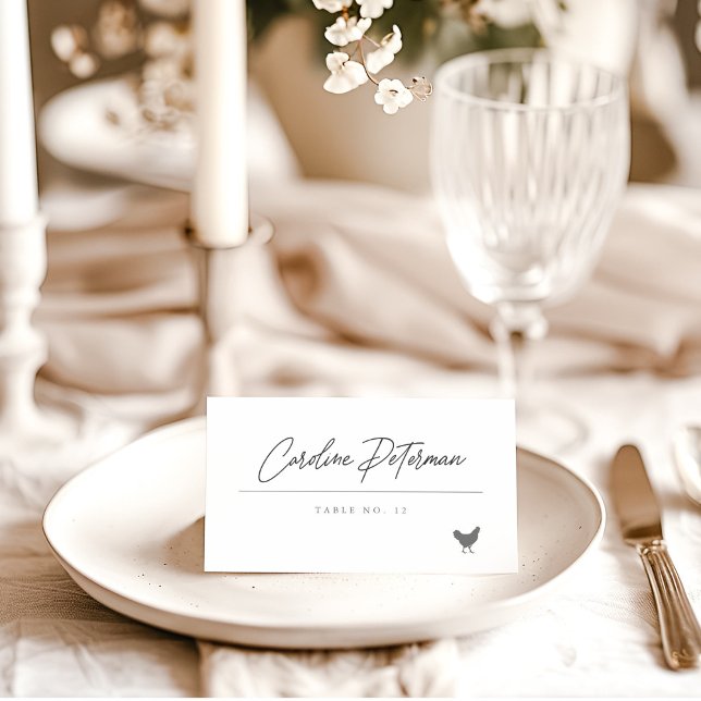 Elegant Script Monogram Chicken Classic Wedding Place Card (Creator Uploaded)