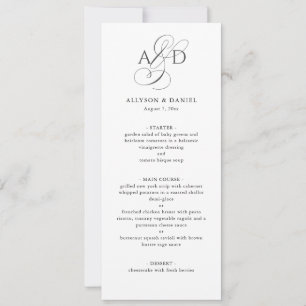 Elegant Script Monogram Classic Wedding Menu Invitation