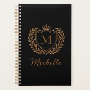 Elegant script Monogram Custom Luxury Black Gold   Planner