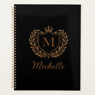 Elegant script Monogram Custom Luxury Black Gold Planner