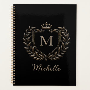 Elegant script Monogram Custom Luxury Black Gold Planner